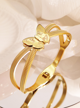 NVOXS原创设计金色蝴蝶开口手镯