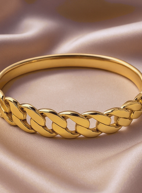 NVOXS休闲魅力女士珠宝金色粗链条手镯不锈钢金属首饰复古手饰品