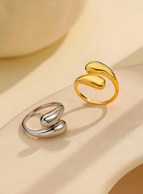 光面水滴戒指不规则开口缠绕戒指环女小众设计感高级轻奢食指戒