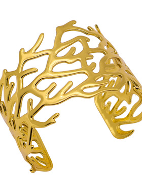 NVOXS个性金属镂空花朵珊瑚开口手镯手环首饰简约时尚不锈钢手镯