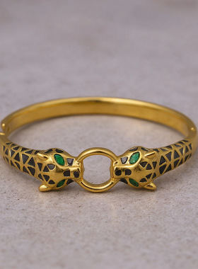 NVOXS欧美时尚简约金色豹子头手镯女高级感镀18K金不掉色手饰品