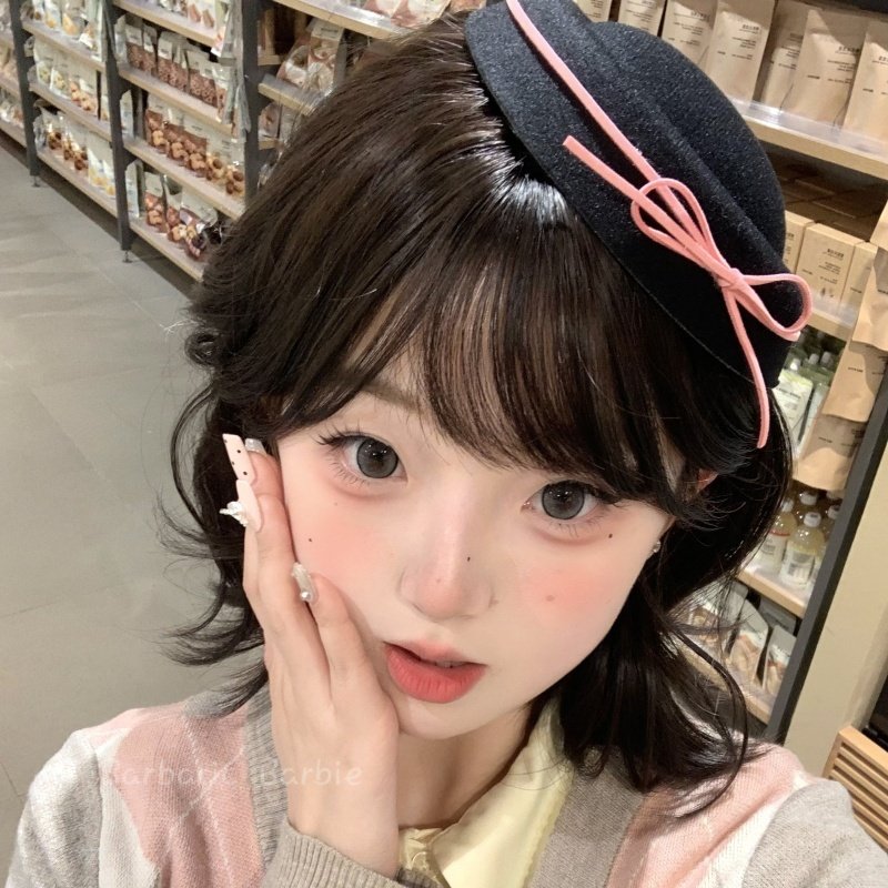 韩系可爱黑色丝绒蝴蝶结礼帽甜美少女jk圆顶贝雷帽水手海军帽子女