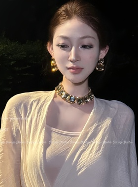 复古欧美夸张重工水钻项链