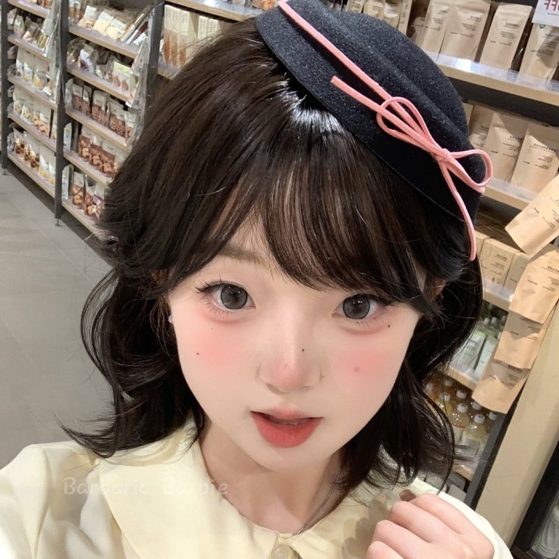 韩系可爱黑色丝绒蝴蝶结礼帽甜美少女jk圆顶贝雷帽水手海军帽子女