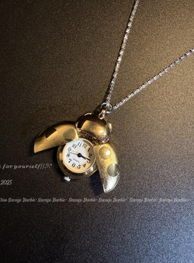 Vintage复古金色甲壳虫项链怀表