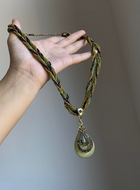 新中式民族风编织绿色水滴项链