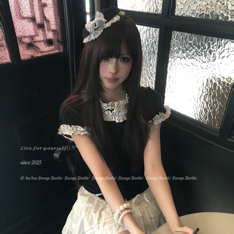 日系花边蝴蝶结黑色小礼帽可爱甜美jk制服贝雷帽学院风校供感头饰