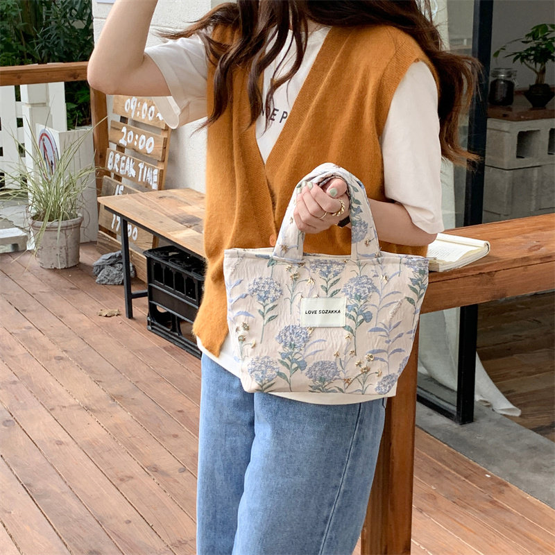 小白兔几  奶油色织提花手提包女上班杂物手拎包帆布便当包妈咪包,淘宝优惠券,粉丝福利购,淘宝优惠卷