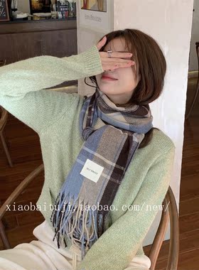 小白兔几  韩版格子围巾女冬季新款保暖百搭披肩高级感绒加厚