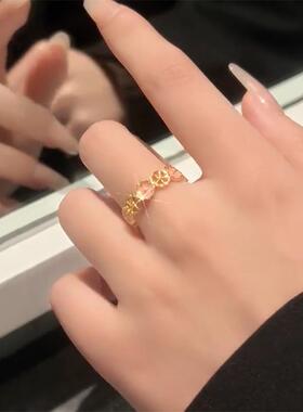 三生三世桃花戒指女时尚浪漫开口可调节指环小众设计感珐琅食指戒