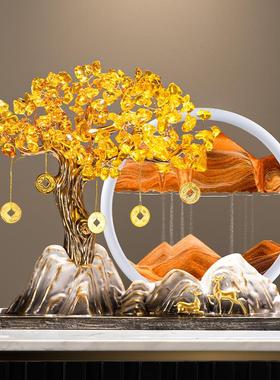 水晶发财树摆件玉石招财客厅办公室装饰品高档高级感开店开业礼物