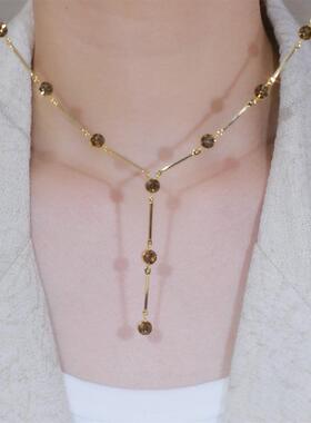 美拉德咖色超闪锆石项链女时尚设计感Y形流苏长款毛衣链挂件配饰