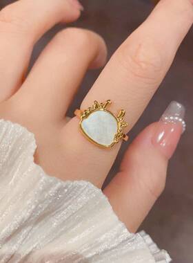 专柜品牌法式时尚简约设计感贝壳小鹿开口戒女气质轻奢可爱百搭食