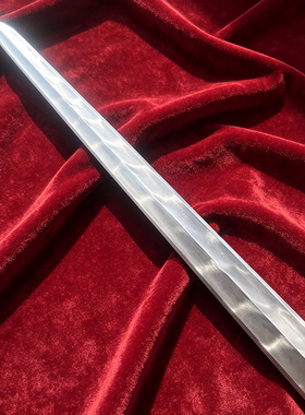 精师刀剑纯手工锻打一体龙骨百炼花纹钢瓦面剑身22寸楚剑条未开刃
