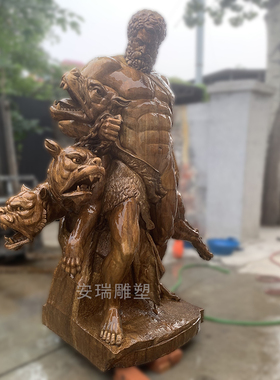 铜雕老人与野兽人物 铸铜西方欧式远古神话雕像摆放景观雕塑定做