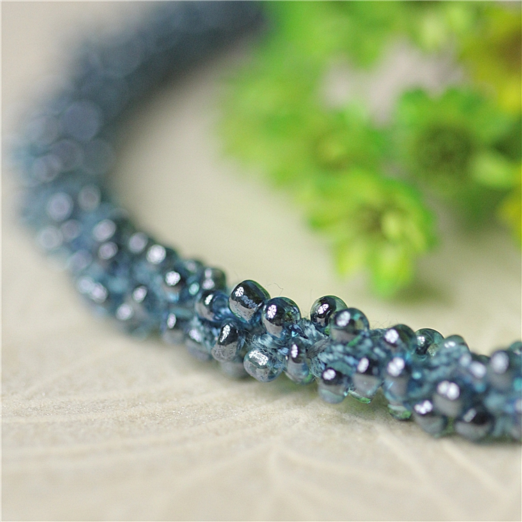 深蓝色 连线细绳水晶玻璃米珠子花边手工 单价一米 - 图0