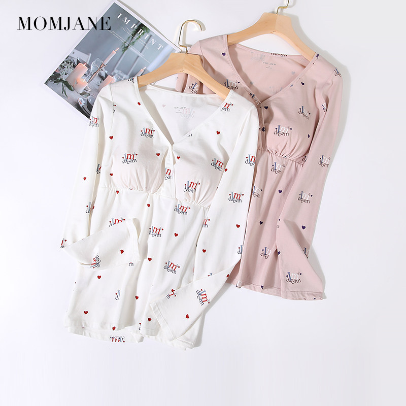 哺乳衣秋冬纯棉产后喂奶衣服秋衣 momjane母婴家居服上装
