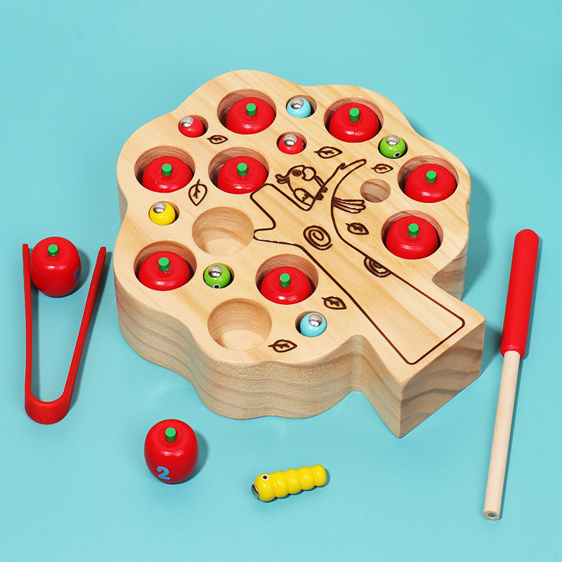 宝宝早教数字认知磁性钓鱼抓虫子游戏实木耐摔2-3岁益智动手玩具 - 图0