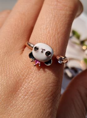 创意熊猫旋转水钻成都纪念戒指