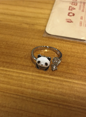 创意熊猫水钻戒指女生四川纪念品