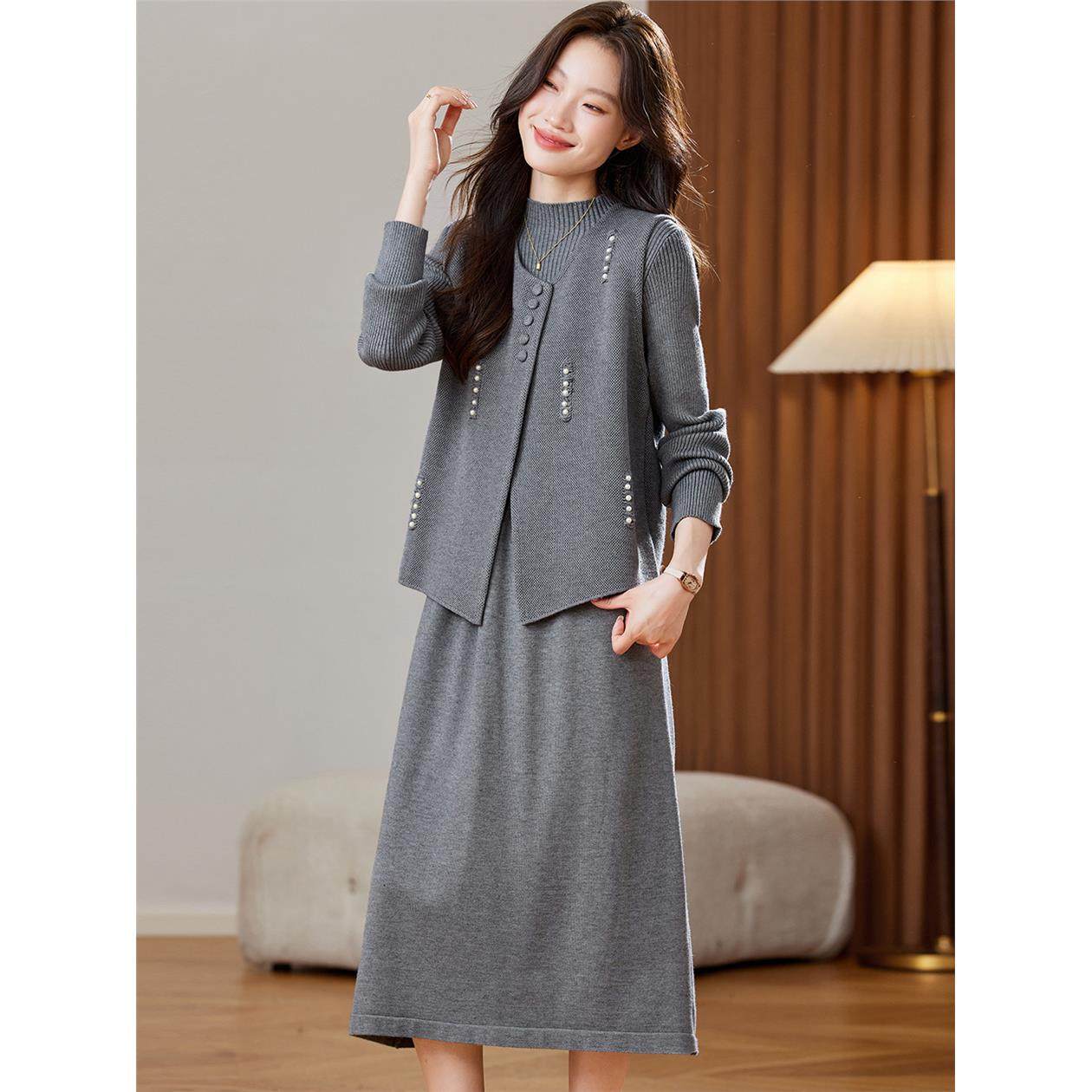 马甲半高领毛衣裙两件套女秋冬2025新款女装洋气时髦套装过膝裙子,淘宝优惠券,粉丝福利购,淘宝优惠卷