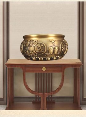 纯铜聚宝盆招财聚财摆件中式家居客厅玄关装饰工艺品大号铜缸米缸