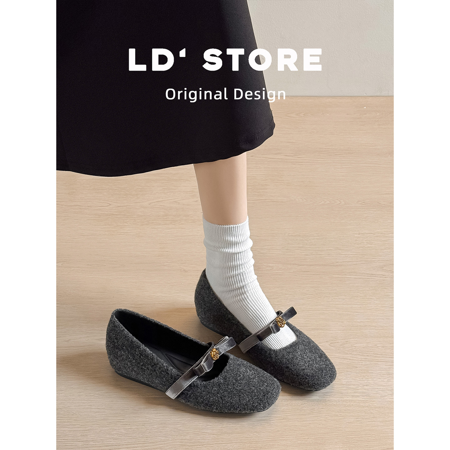 真皮~内增高山茶花灰色玛丽珍鞋女春季一脚蹬通勤小香风平底单鞋,淘宝优惠券,粉丝福利购,淘宝优惠卷