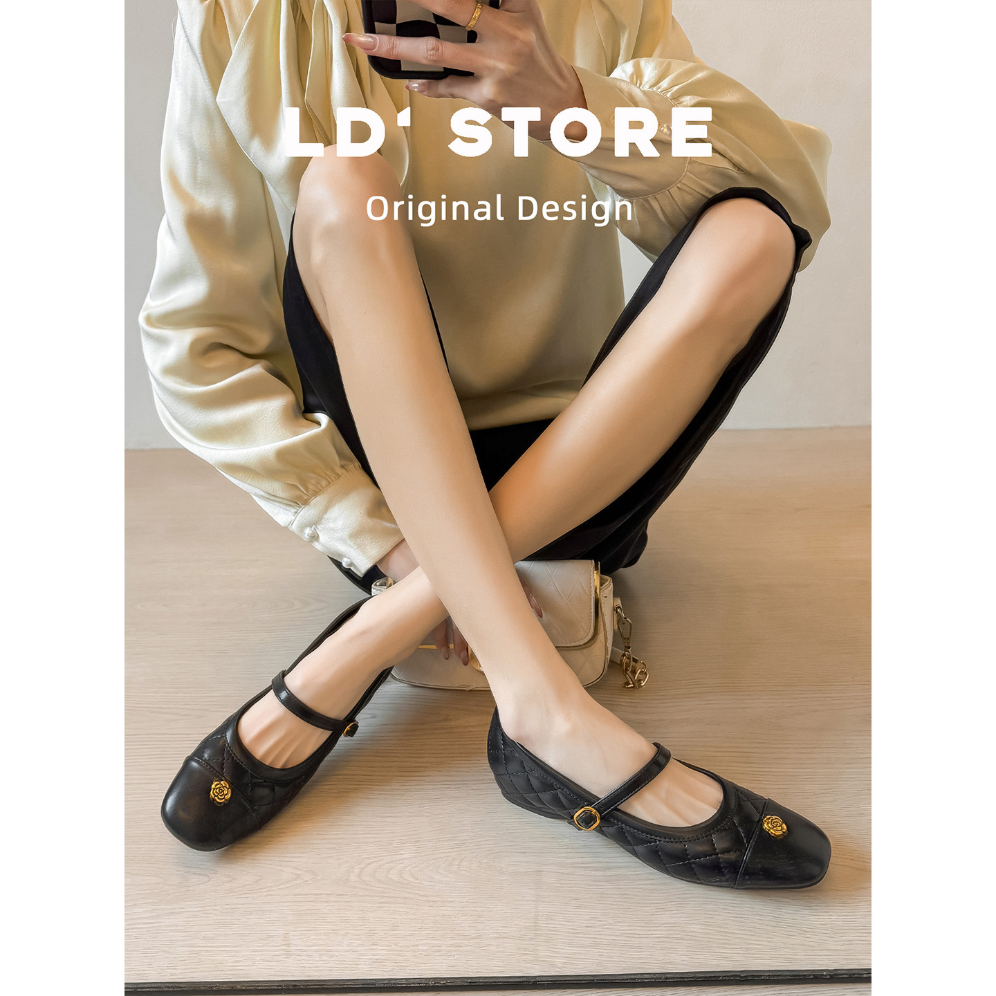 真皮~5cm内增高菱格玛丽珍鞋女春新款一字带芭蕾鞋山茶花平底单鞋,淘宝优惠券,粉丝福利购,淘宝优惠卷