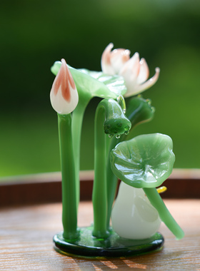 琉璃夏日荷花鸭手工艺品桌面摆件