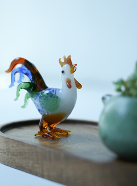 琉璃花尾大公鸡桌面茶台中式摆件