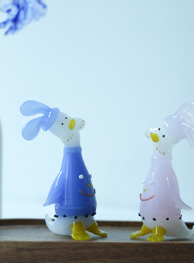 琉璃可爱情侣歪头鸭桌面摆件