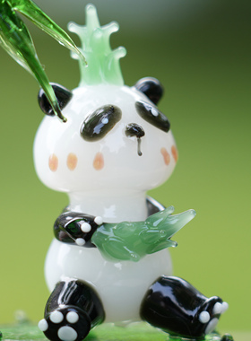 琉璃手作竹子熊猫桌面装饰摆件