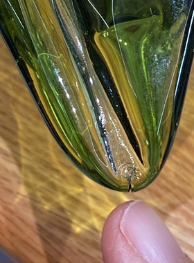 日本中古手作绿色琉璃异形花瓶 高18cm 最宽处27cm