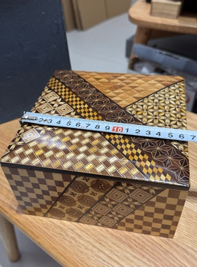 日本中古寄木细工实木方型首饰盒盖盒收纳盒16*9cm 全新 保真
