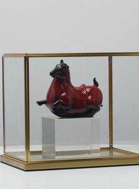 新中式红色马三发财摆件玻璃展示柜摆设办公室客厅玄关招财装饰品