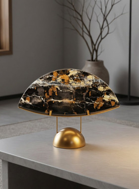 现代简约新中式大理石纹理圆形装饰摆件酒店书桌工艺品创意装饰品