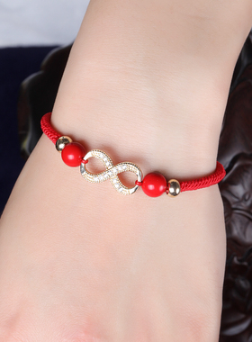 原创设计镀真金防过敏红色手绳