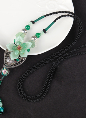 珠花蝶度琉璃玛瑙麻花项链毛衣链