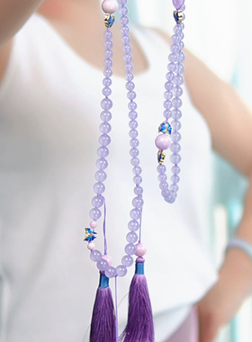 珠花蝶度流苏玉圆珠男女手作项链