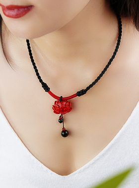 红色莲花项链女款锁骨链