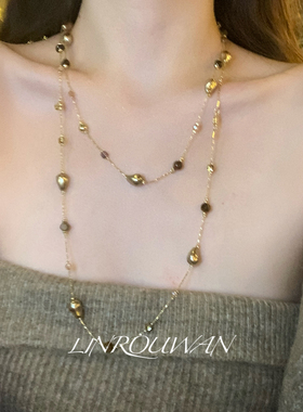 复古不规则虎眼石长款多戴式项链