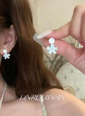 小清新蓝色滴油花度假风耳钉