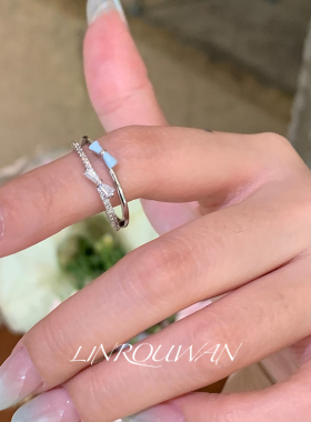 奶芙蓝蝴蝶结双层开口戒