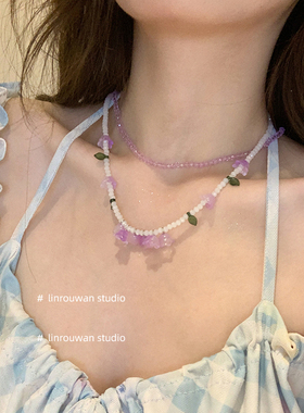 林肉完水晶花朵项链森系甜美