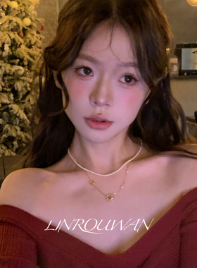 钱币闪锆珍珠双层叠戴项链