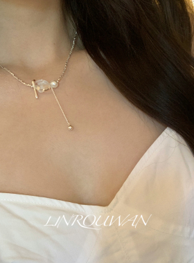 不规则水晶珍珠碎银项链