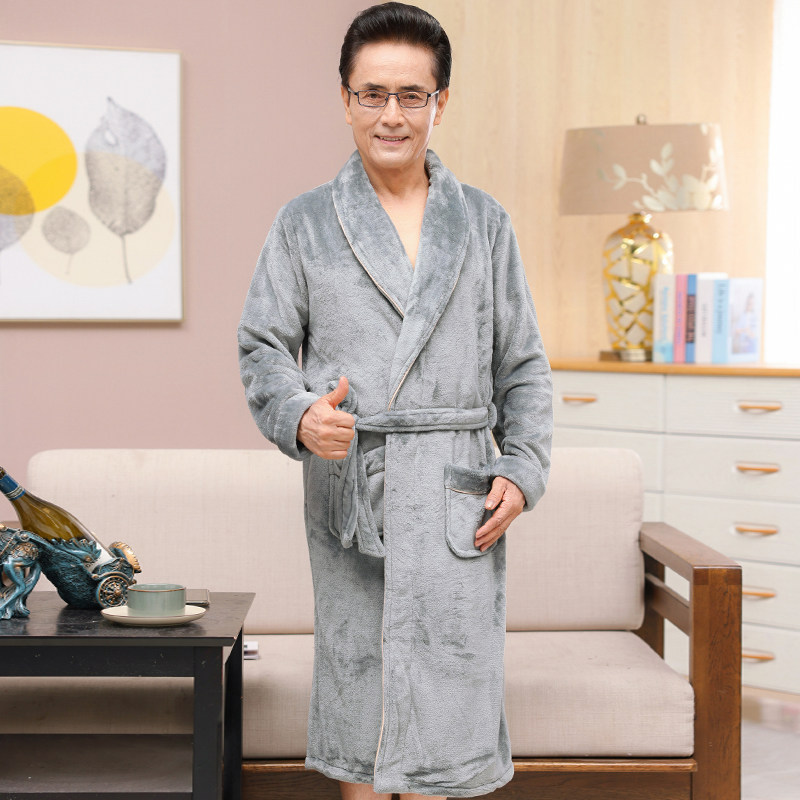 睡袍男士中年爸爸睡衣秋冬季加厚加绒中长款珊瑚绒家居服冬天保暖,淘宝优惠券,粉丝福利购,淘宝优惠卷