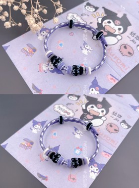 紫色桃花手绳可串黄金转运珠甜美