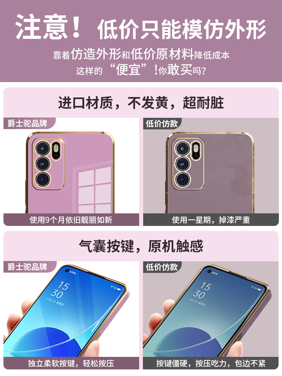 opporeno6手机壳Reno6新款电镀直边女款reno6pro全包镜头RENO6硅胶防摔保护套por女网红男潮牌超薄简约个性 - 图0