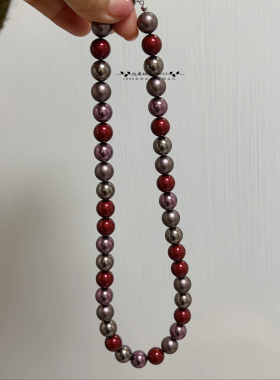 进口仿水晶珍珠安哥拉红棕色系混彩女士项链秋冬轻奢锁骨链搭配